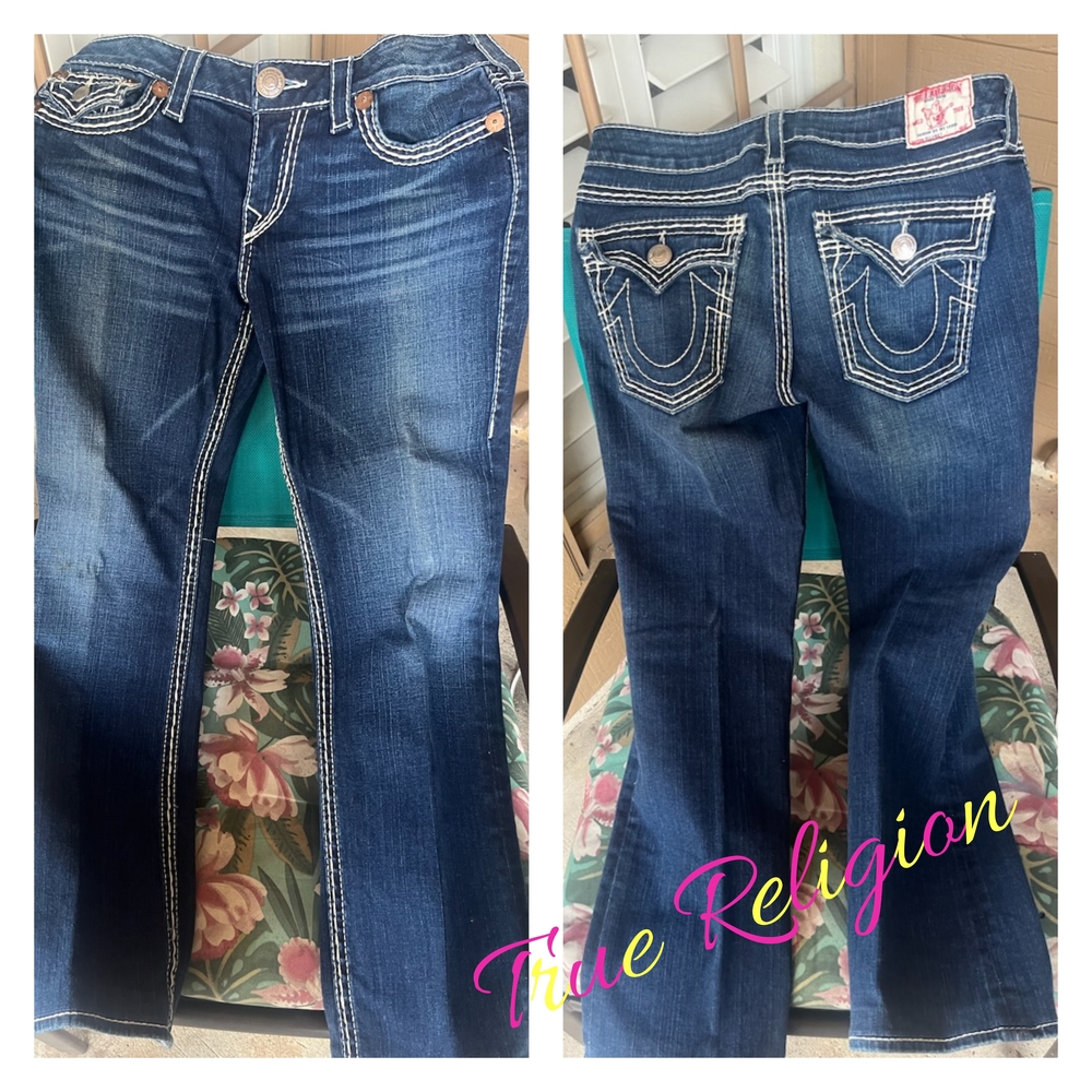 True Religion Blue Boot Cut Jeans with Contrast Stitching